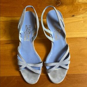 Salvatore Ferragamo Blue Gray Kitten Heeled Shoes